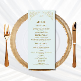 Blue Ornate Monogram Baroque Bröllop Menu Meny