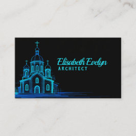 Blue Orthodox Church Sketch on Black Background Visitkort
