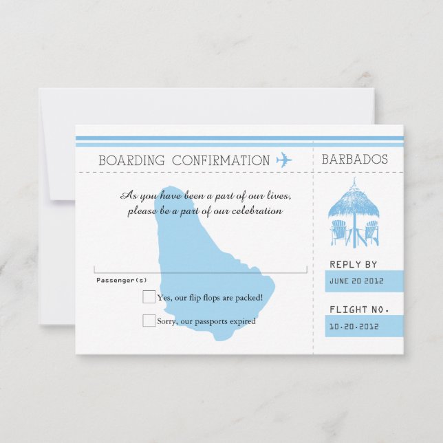 Blue OSA Boarding Pass to BARBADOS Kort (Framsida)