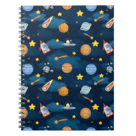 Blue Outer Space Planets Seamless Pattern Anteckningsbok