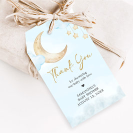 Blue Over the Moon Baby Shower Favor Tags Presentetikett
