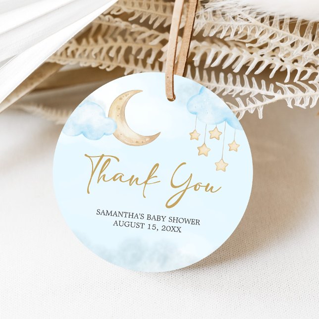 Blue Over the Moon Baby Shower  Gåvor Etiketter (Over the Moon Baby Shower Favor Tags)