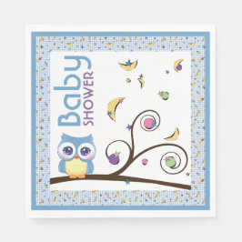 Blue Owl Baby Girl Shower Celestial Moon Star Pappersservett