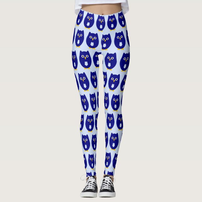 Blue Owl Design Any Colour Background Leggings (Framsida)