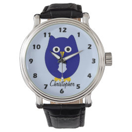 Blue Owl Design Any Colour Background Personalised Armbandsur