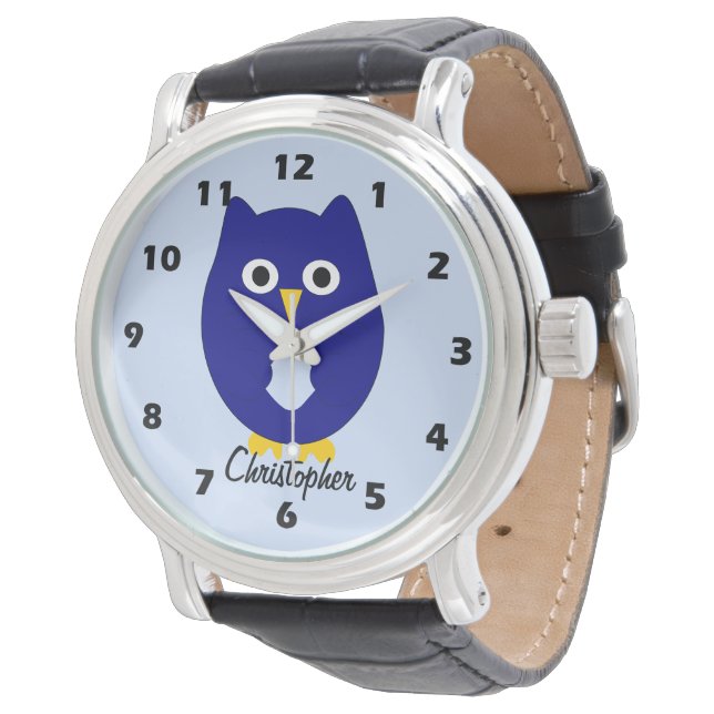 Blue Owl Design Any Colour Background Personalised Armbandsur (Vinklad)