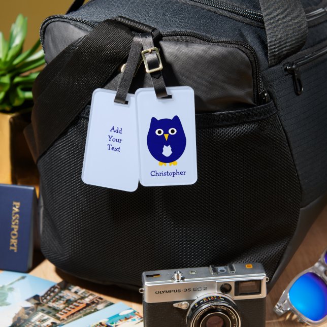 Blue Owl Design Personlig  Bagagebricka (Fram & Baksida)
