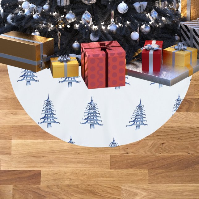 Blue Pagoda Julgran Mönster Träd Skirt Julgransmatta Borstad Polyester (Blue Pagoda Christmas Tree Pattern Tree Skirt)