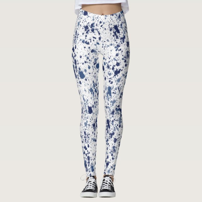 Blue Paint Splash And Splatter Pattern Leggings (Framsida)