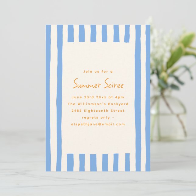Blue Painted Stripe Yellow Summer Soiree Party Inbjudningar (Stående Fram)
