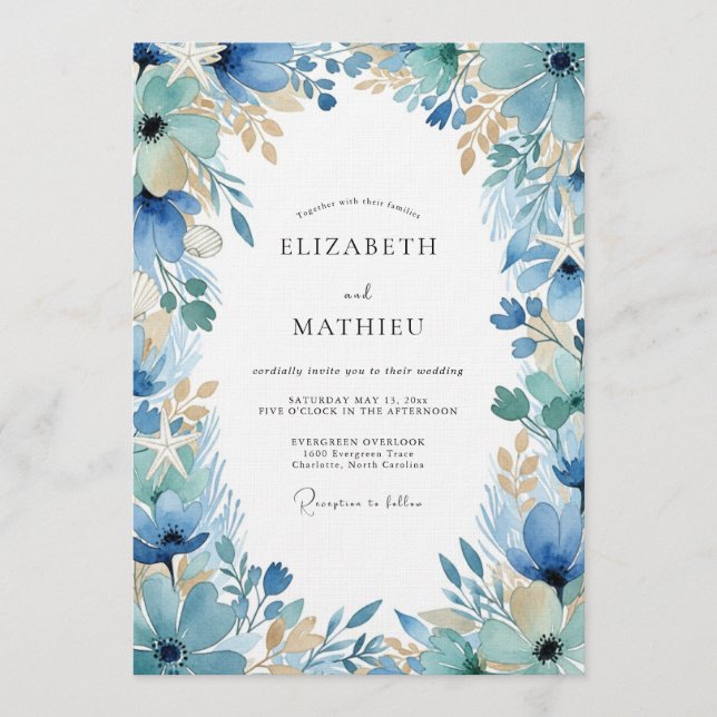 Blue Painterly Floral Enchantment Wedding Inbjudningar (Framsida)