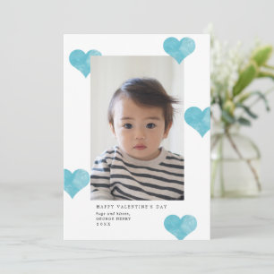 Blue Painterly Hearts Modern Alla hjärtans dag Fot Julkort