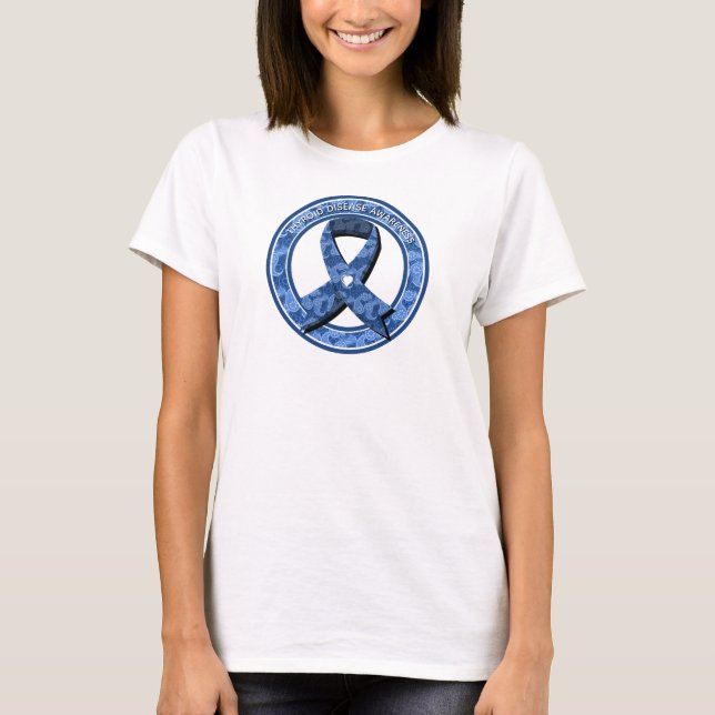 Blue Paisley Awareness Blue Ribbon White Heart T Shirt (Framsida)