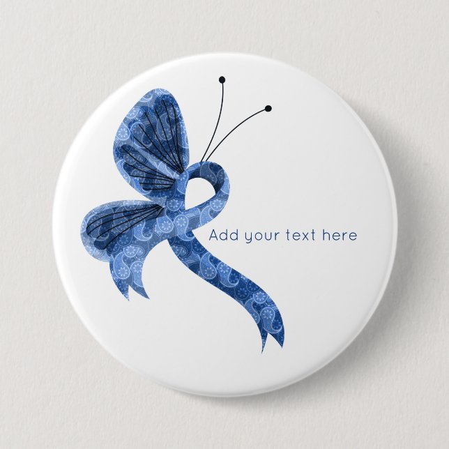 Blue Paisley Awareness Ribbon Butterfly Butterfly  Knapp (Framsida)
