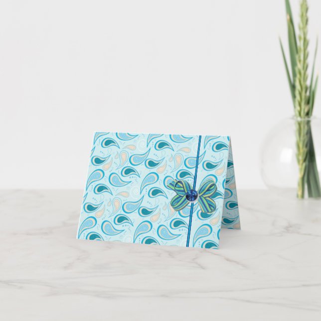 BLUE PAISLEY BRÖLLOP NOTE CARDS KORT (Framsida)
