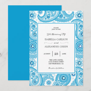 Blue Paisley med diamanter Bröllop Inbjudningar