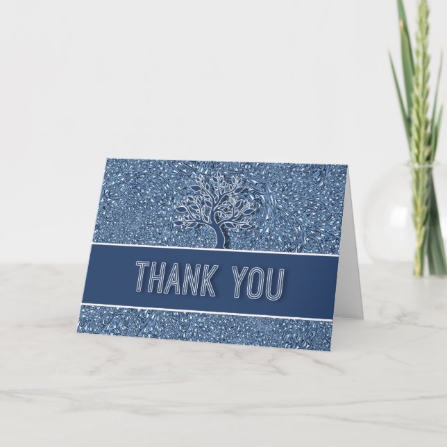 Blue Paisley med Oak Träd Tack Kort (Framsida)