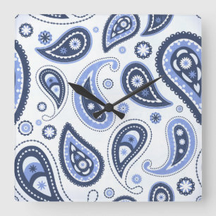 Blue Paisley Mönster Fyrkantig Klocka