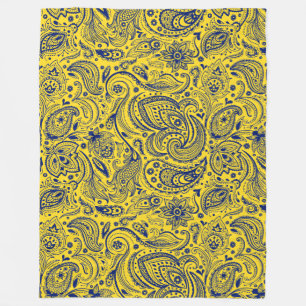 Blue Paisley Mönster på Gult Fleecefilt