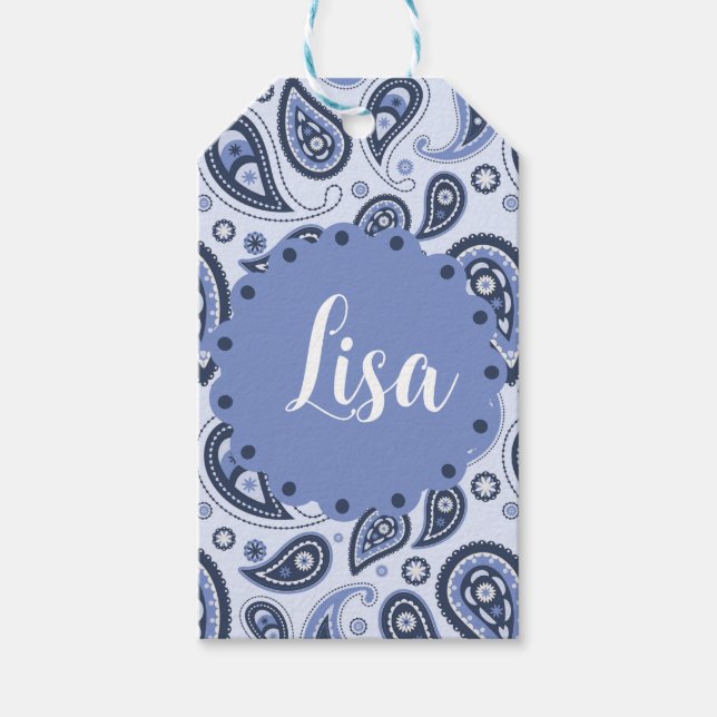 Blue Paisley Mönster Presentetikett (Framsidan)