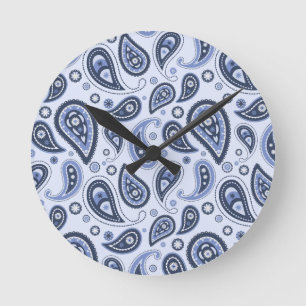 Blue Paisley Mönster Rund Klocka