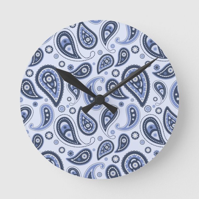 Blue Paisley Mönster Rund Klocka (Framsida)