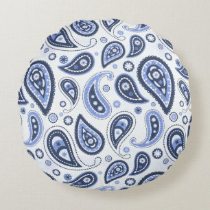 Blue Paisley Mönster Rund Kudde