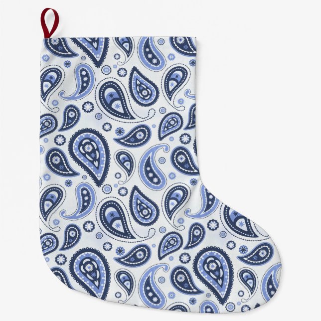 Blue Paisley Mönster Stor Julstrumpa (Framsidan)