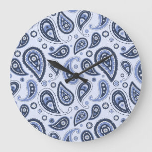 Blue Paisley Mönster Stor Klocka