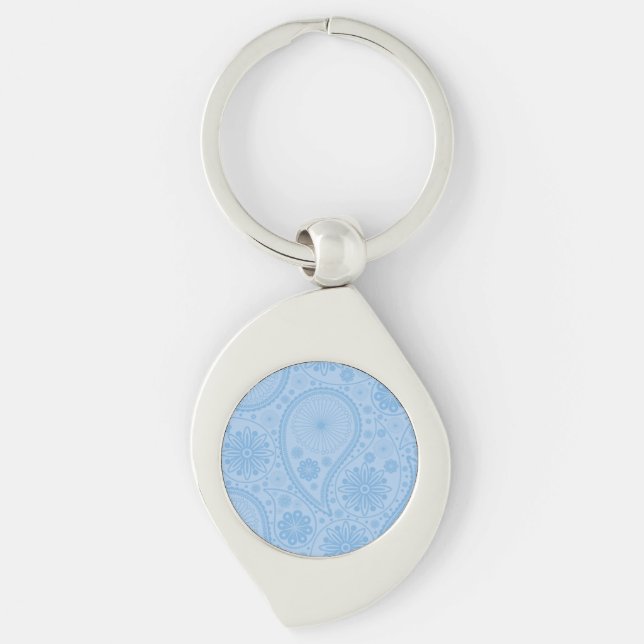 Blue paisley mönster swirl silverfärgad nyckelring (Framsidan)