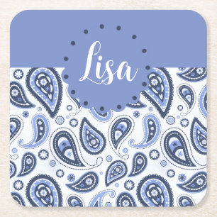Blue Paisley Mönster Underlägg Papper Kvadrat