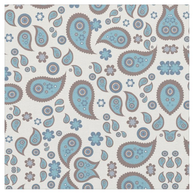 Blue Paisley Patterned Fabric Tyg (Närbild)