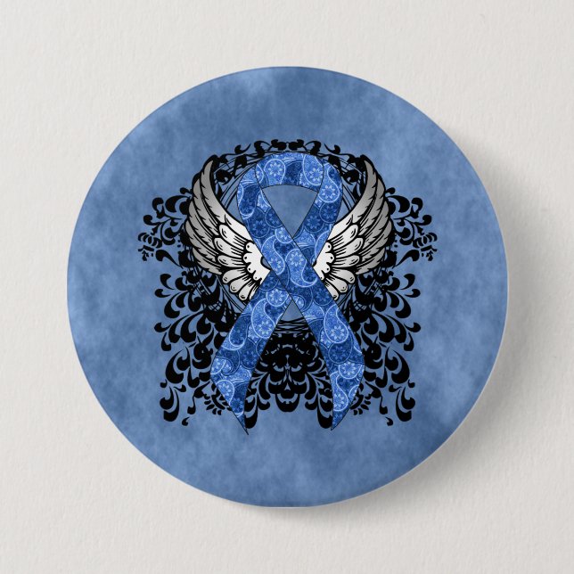 Blue Paisley Ribbon med Vingar Knapp (Framsida)