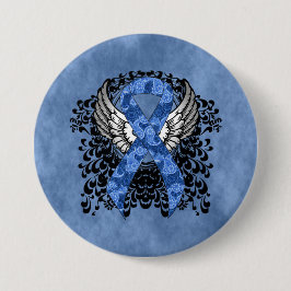 Blue Paisley Ribbon med Vingar Knapp