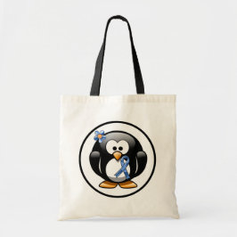 Blue Paisley Ribbon Penguin Tygkasse