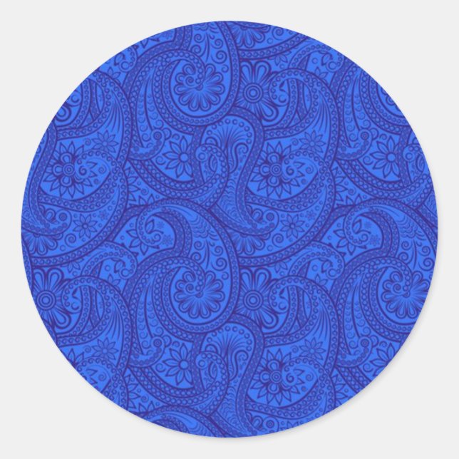 Blue Paisley Runt Klistermärke (Framsida)