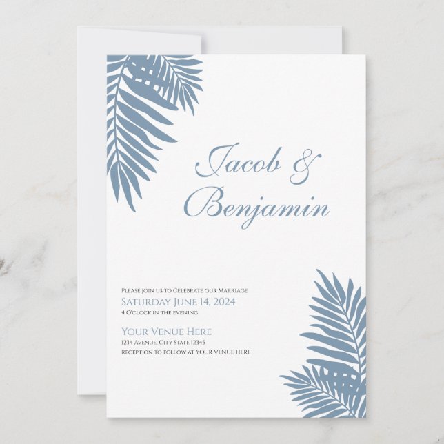 Blue Palm Leaves Celebration Invitation Inbjudningar (Framsida)