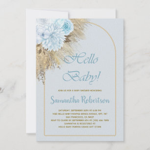 Blue Pampas Grass Boho Blommigt Boy Shower Inbjudningar