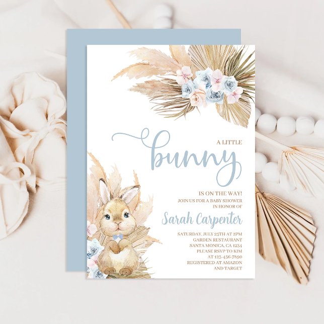 Blue Pampas Grass Boy Bunny Baby Shower-inbjudan Inbjudningar (Skapare uppladdad)
