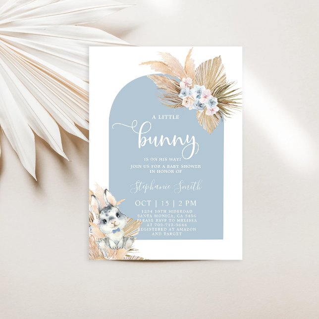 Blue Pampas Grass Boy Bunny Rabbit Baby Shower Inbjudningar (Skapare uppladdad)