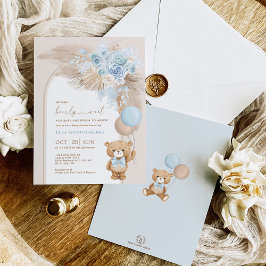 Blue Pampas Nalle Balloon Boy Shower Inbjudningar