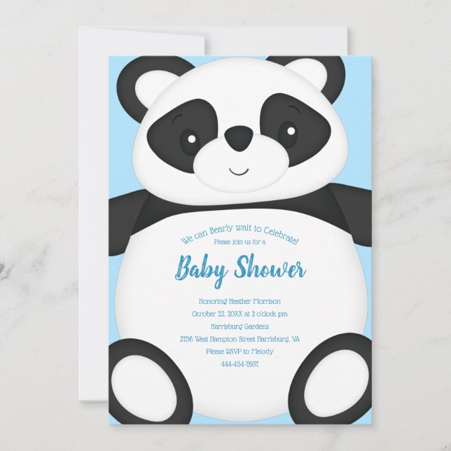 Blue Panda Bear Baby Shower Inbjudningar (Framsida)