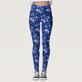 Blue Pansies Pansy Flower Blommigt Teal 'Kärlek' Leggings