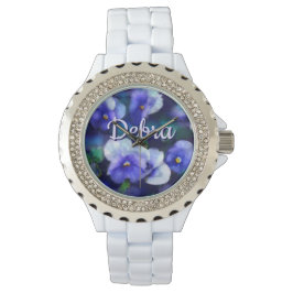 Blue Pansies Pansy Flower Floral Personalized Armbandsur