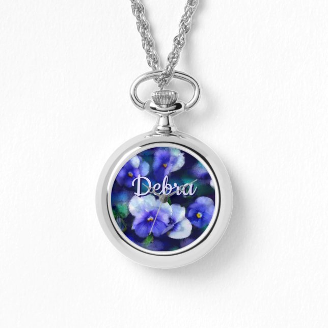 Blue Pansies Pansy Flower Floral Personalized Armbandsur (Framsida)