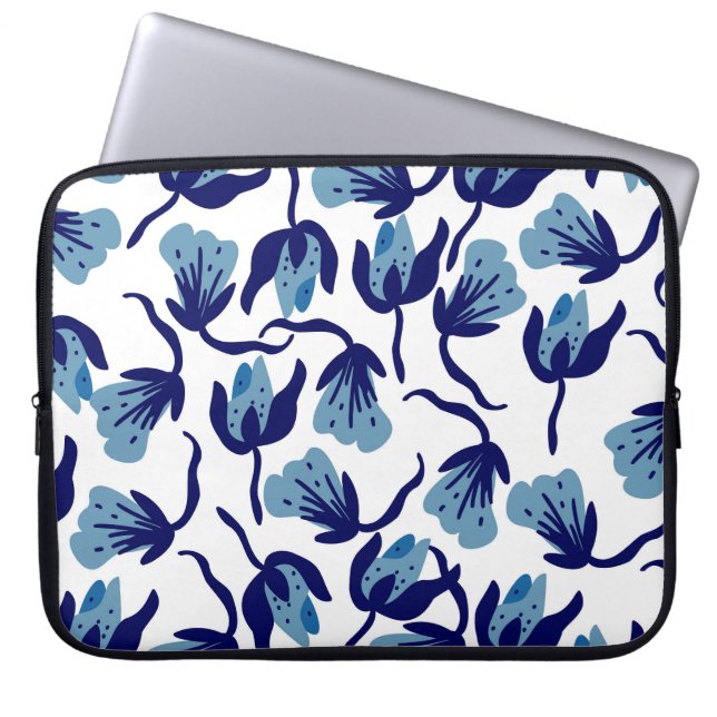 Blue Pansy-Blommigt: Handritad sömlös. Laptop Fodral (Framsidan)
