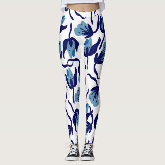 Blue Pansy-Blommigt: Handritad sömlös. Leggings