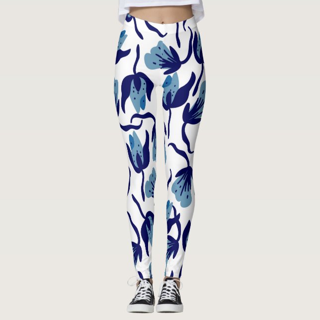 Blue Pansy-Blommigt: Handritad sömlös. Leggings (Framsida)