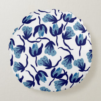 Blue Pansy-Blommigt: Handritad sömlös. Rund Kudde