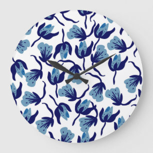 Blue Pansy-Blommigt: Handritad sömlös. Stor Klocka